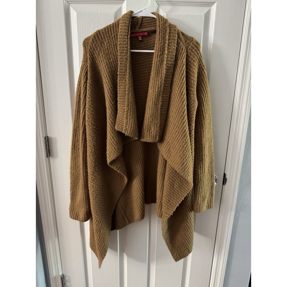 Saks Fifth Avenue Women's S/M Brown Wool Blend Draped Open Front Cardigan